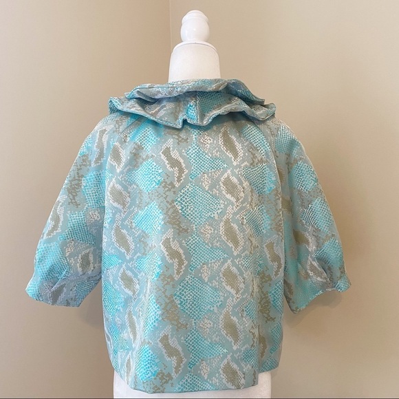 Samuel Dong Double Ruffle Neck Puff Sleeve Jacket - M - Picture 4 of 16